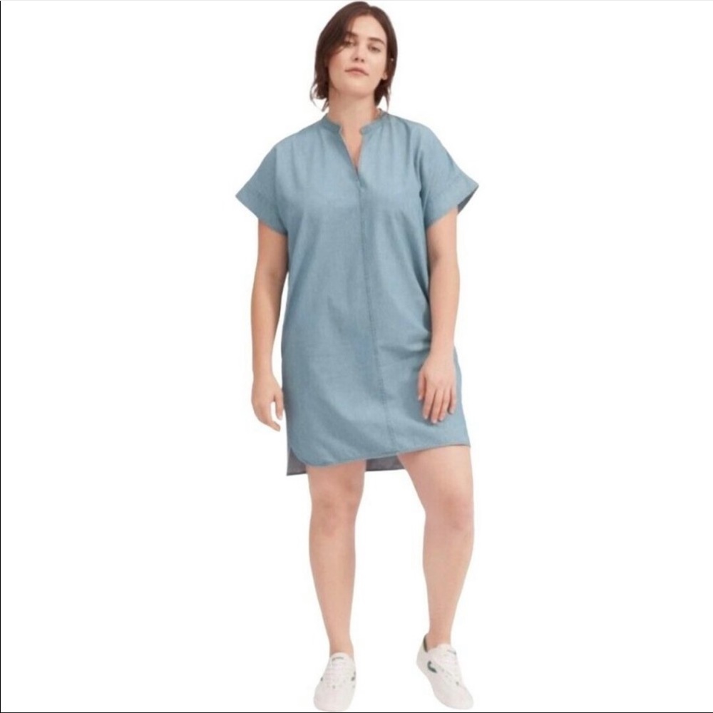 Everlane split neck denim dress